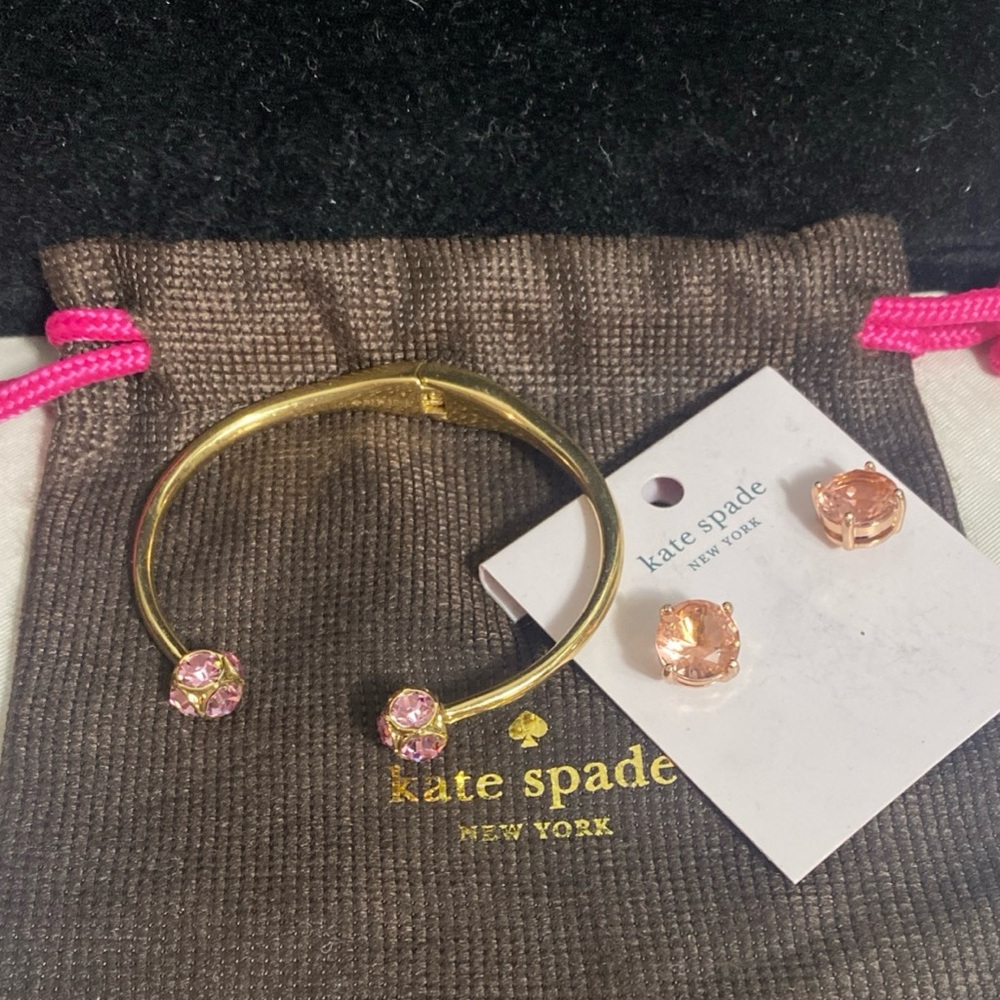 Kate Spade Pink GP Bracelet Marmalade Open Cuff and Gumdrop Earrings Set
